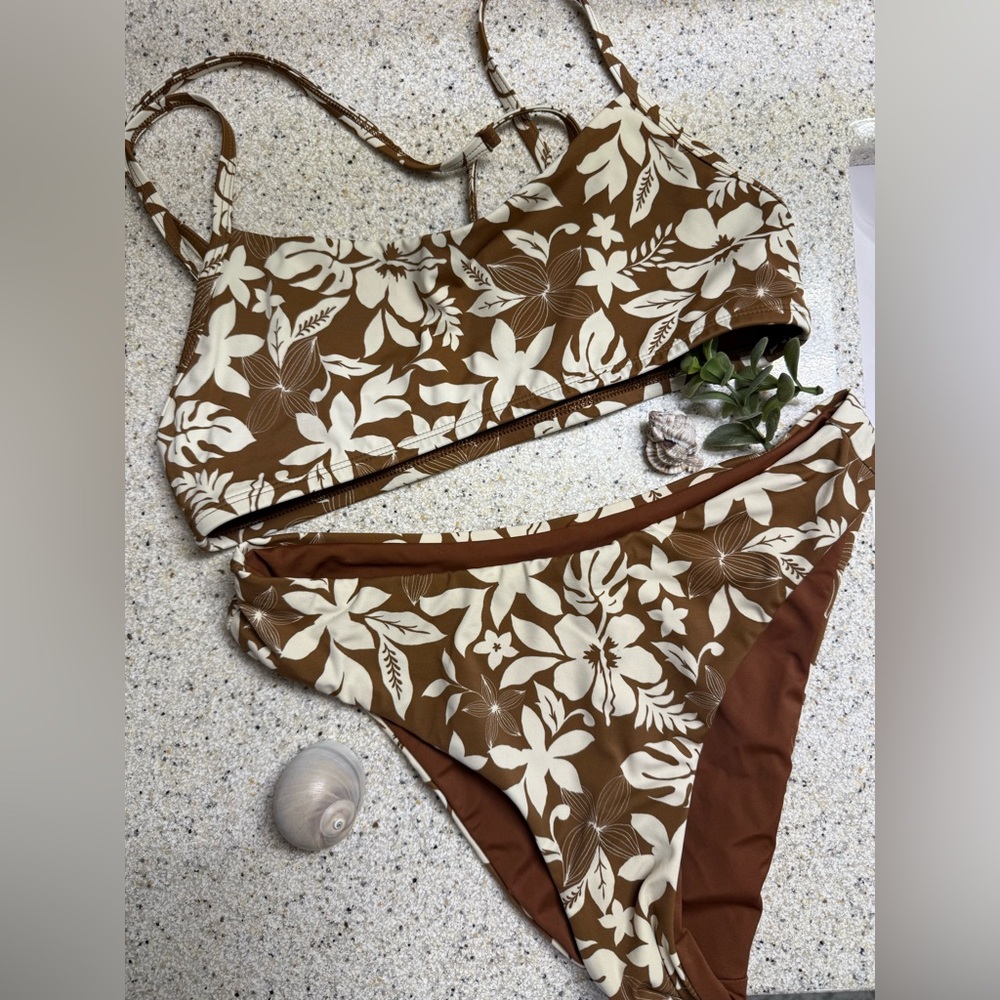 Jolyn Clothing Brown and Cream Floral Bikini